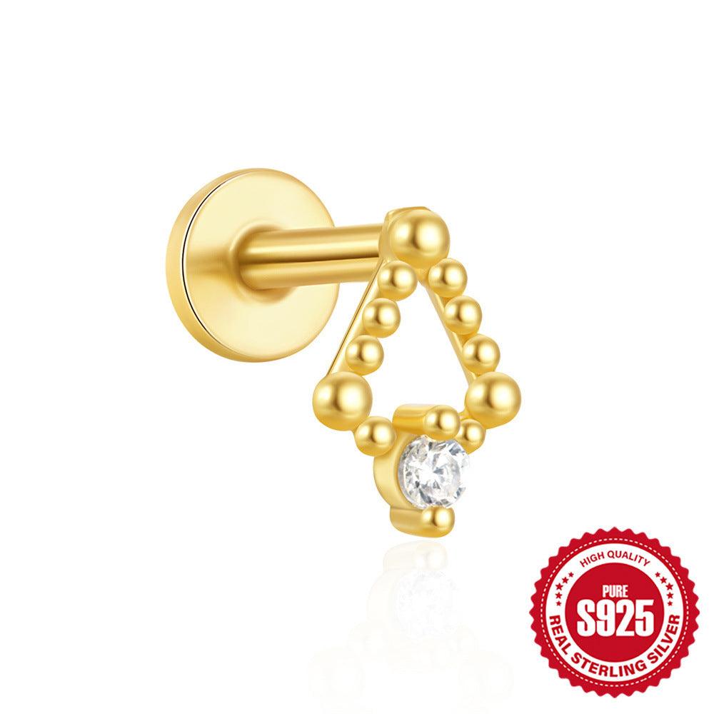 Fashion S925 Sterling Silver Water Drop Pomegranate Opal Triangle Pattern Thread Diamond-embedded Flat Head Piercing Earrings - Fashion - Your-Look