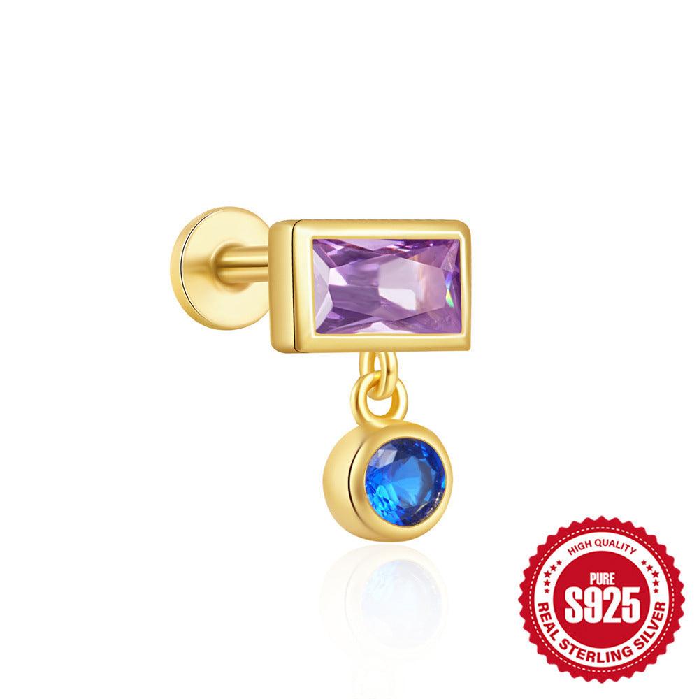 Fashion S925 Sterling Silver Water Drop Pomegranate Opal Triangle Pattern Thread Diamond-embedded Flat Head Piercing Earrings - Fashion - Your-Look