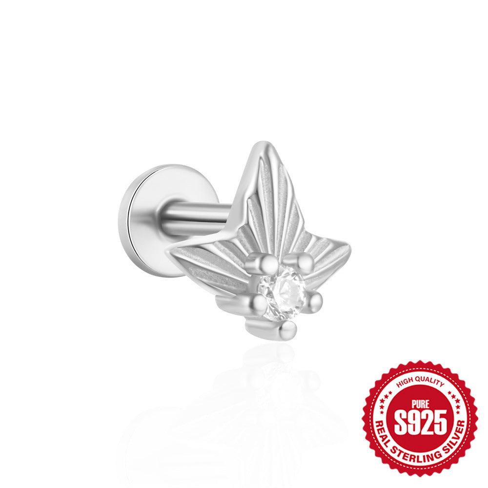 Fashion S925 Sterling Silver Water Drop Pomegranate Opal Triangle Pattern Thread Diamond-embedded Flat Head Piercing Earrings - Fashion - Your-Look