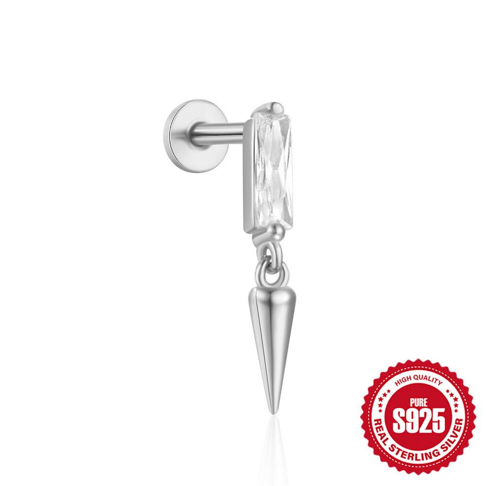 Fashion S925 Sterling Silver Water Drop Pomegranate Opal Triangle Pattern Thread Diamond-embedded Flat Head Piercing Earrings - Fashion - Your-Look