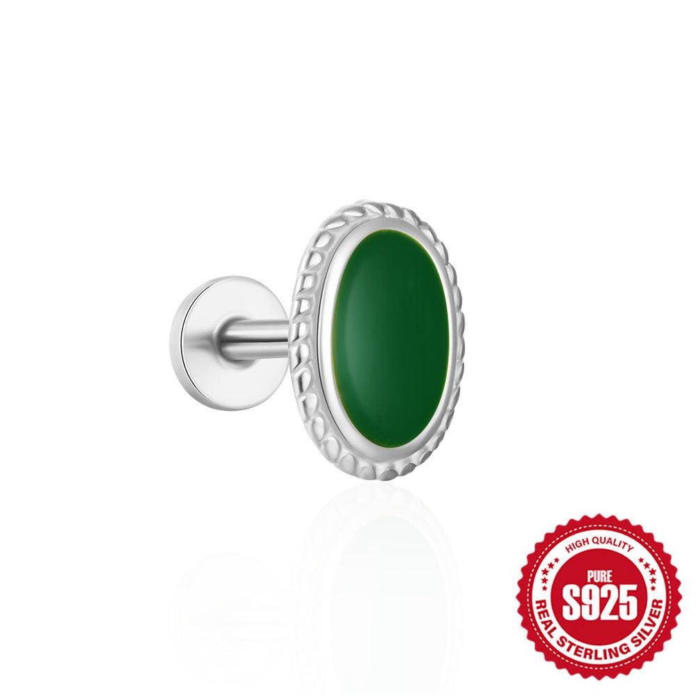 Fashion S925 Sterling Silver Water Drop Pomegranate Opal Triangle Pattern Thread Diamond-embedded Flat Head Piercing Earrings - Fashion - Your-Look