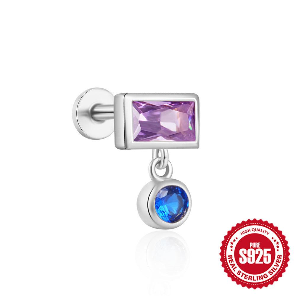 Fashion S925 Sterling Silver Water Drop Pomegranate Opal Triangle Pattern Thread Diamond-embedded Flat Head Piercing Earrings - Fashion - Your-Look