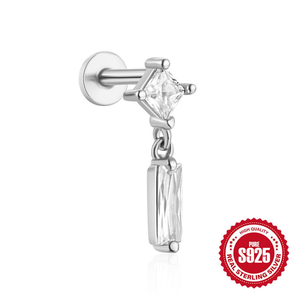 Fashion S925 Sterling Silver Water Drop Pomegranate Opal Triangle Pattern Thread Diamond-embedded Flat Head Piercing Earrings - Fashion - Your-Look