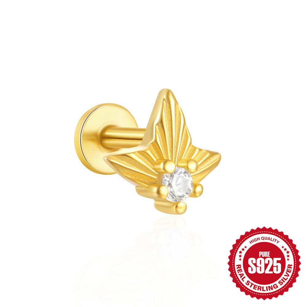 Fashion S925 Sterling Silver Water Drop Pomegranate Opal Triangle Pattern Thread Diamond-embedded Flat Head Piercing Earrings - Fashion - Your-Look