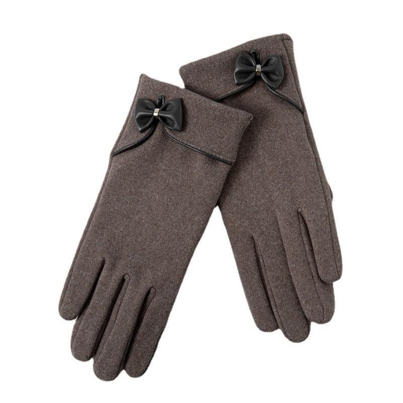 Fleece-Lined De Suede Bow Gloves: Touch Screen Warmth for Outdoor All-Matching Style - Your-Look