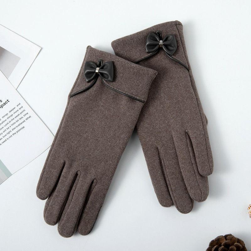 Fleece-Lined De Suede Bow Gloves: Touch Screen Warmth for Outdoor All-Matching Style - Your-Look