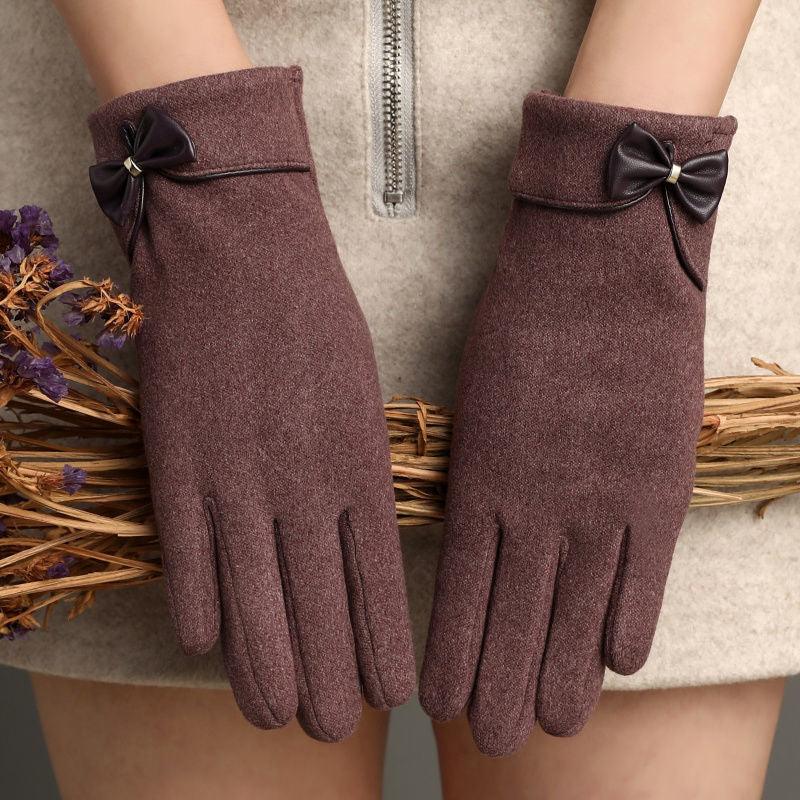 Fleece-Lined De Suede Bow Gloves: Touch Screen Warmth for Outdoor All-Matching Style