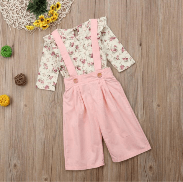 Wear Sleeve Floral Top Bib Long Sleeve Two Girls Set - - Your-Look