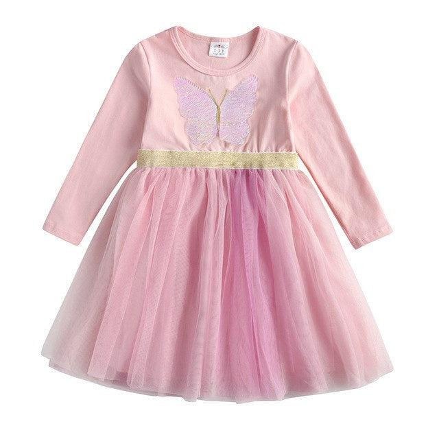 New 3-8 Girls Dress Butterfly Kids Long Sleeve Dresses Baby - - Your-Look