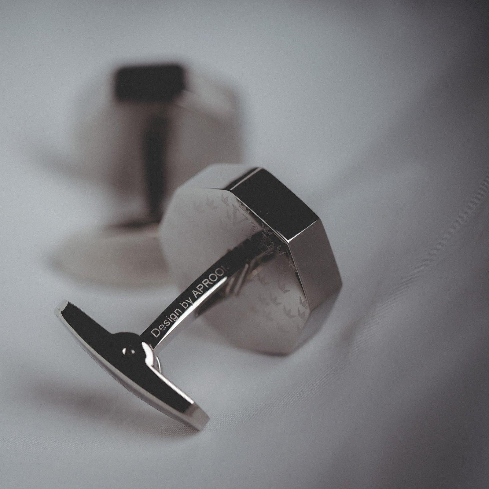 "Refined Sophistication" French Silver Black Cufflinks for Men&