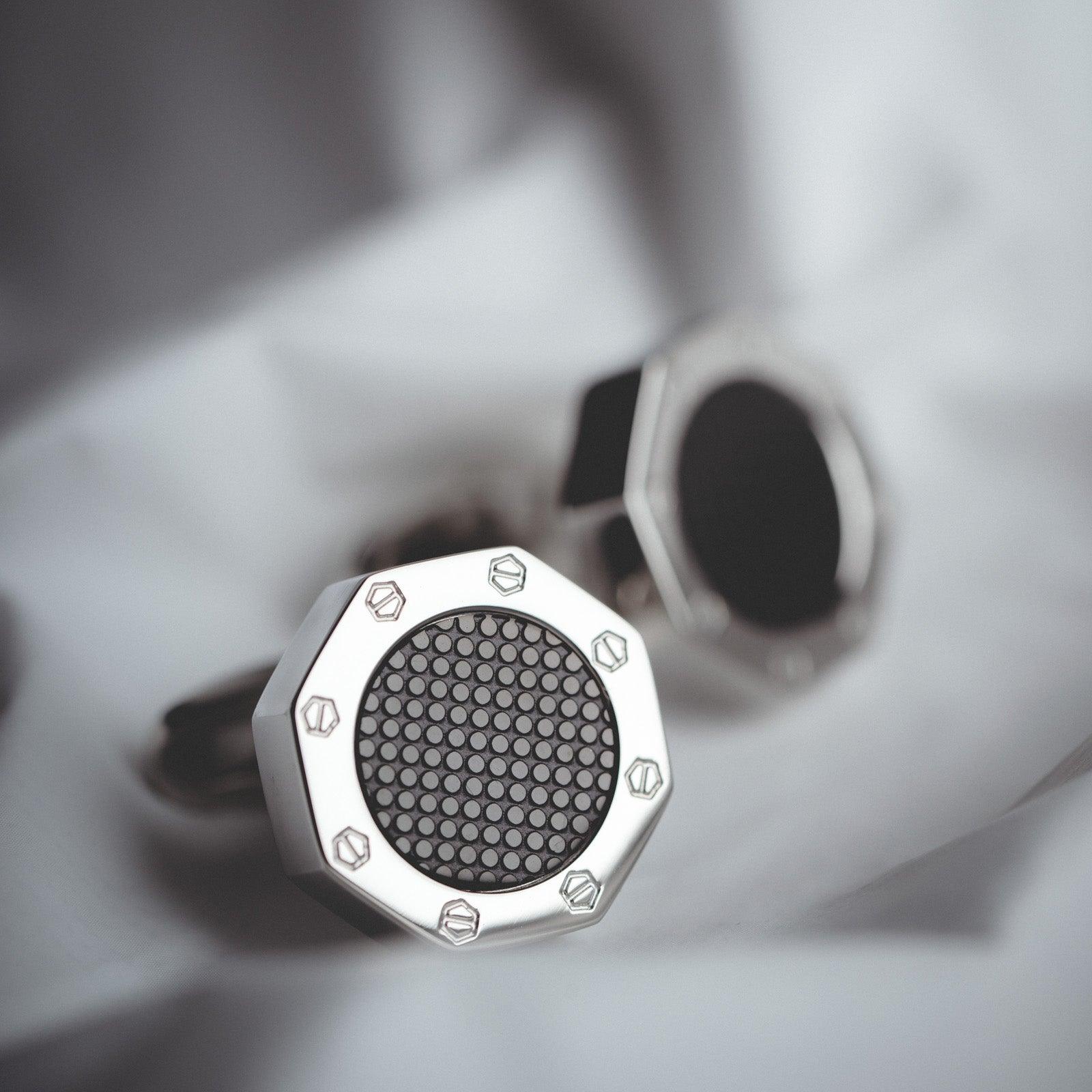 "Refined Sophistication" French Silver Black Cufflinks for Men&