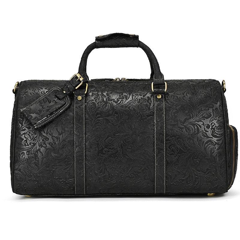Vintage Print Luggage Bag: Top Layer Cowhide Handbag for Leisure and Gym - Your-Look