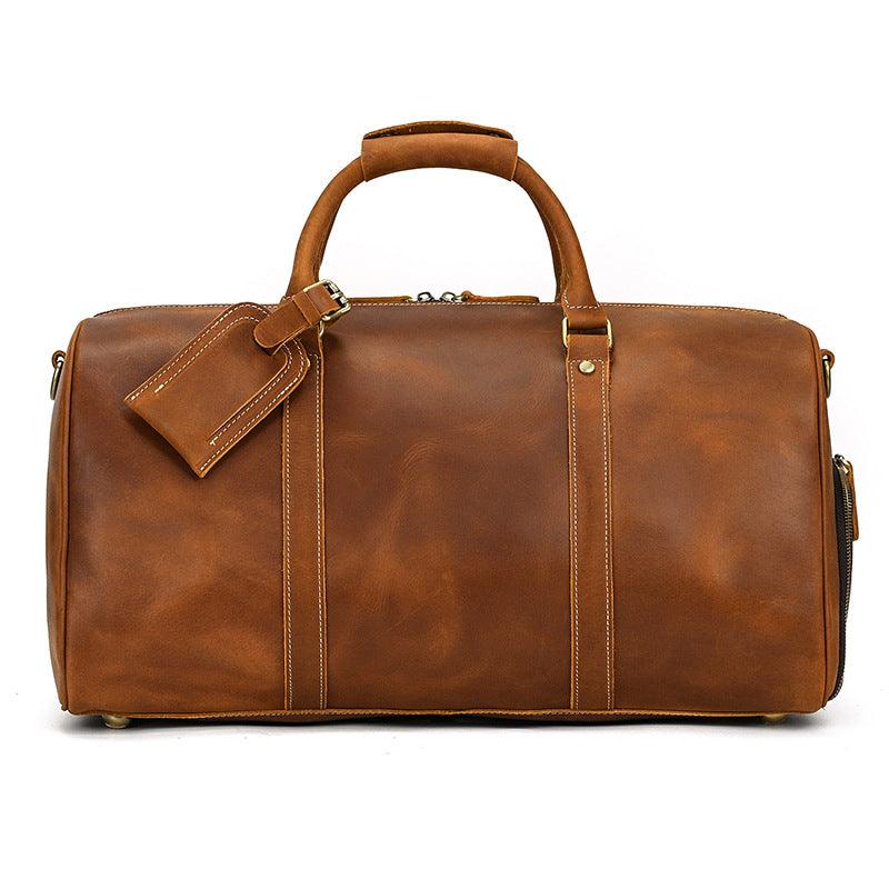 Vintage Print Luggage Bag: Top Layer Cowhide Handbag for Leisure and Gym - Your-Look