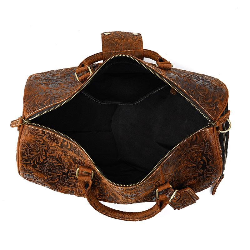 Vintage Print Luggage Bag: Top Layer Cowhide Handbag for Leisure and Gym - Your-Look