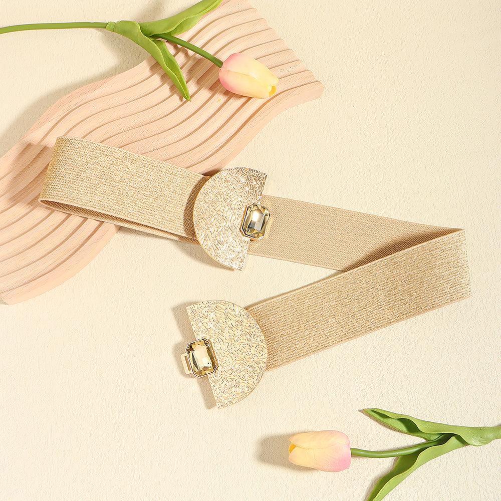 Add Glamour to Your Outfit with the Fashion Stretch Women Glittering Pearls Elastic Belt - Your-Look