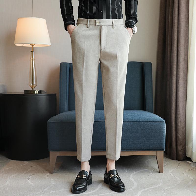 Go-With-Everything Straight Casual Trousers in Black, Dark Gray, Light Coffee, and Khaki - Mid-Waist, Tapered Style, Polyester and Viscose Blend