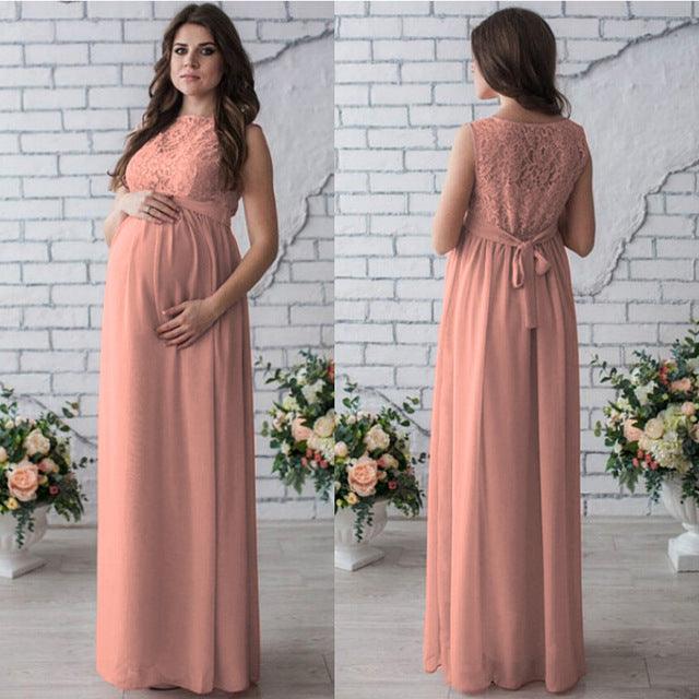 Graceful Bloom: Lace Sleeveless Maternity Dress - Your-Look
