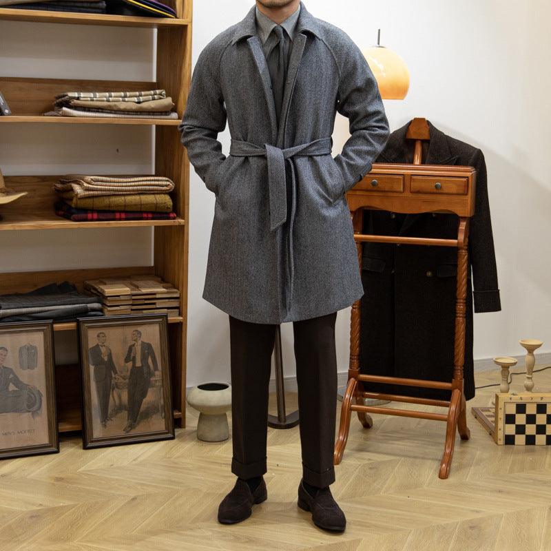 Japanese Leisure Mid-length Coat Herringbone Wool Slim Fit - - Your-Look