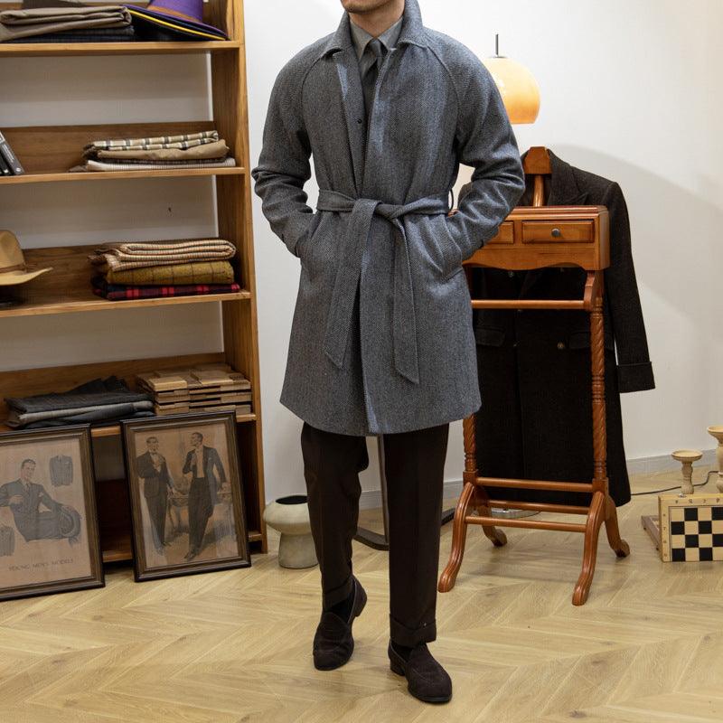 Japanese Leisure Mid-length Coat Herringbone Wool Slim Fit - - Your-Look