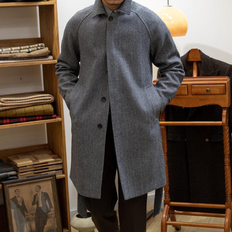Japanese Leisure Mid-length Coat Herringbone Wool Slim Fit - - Your-Look