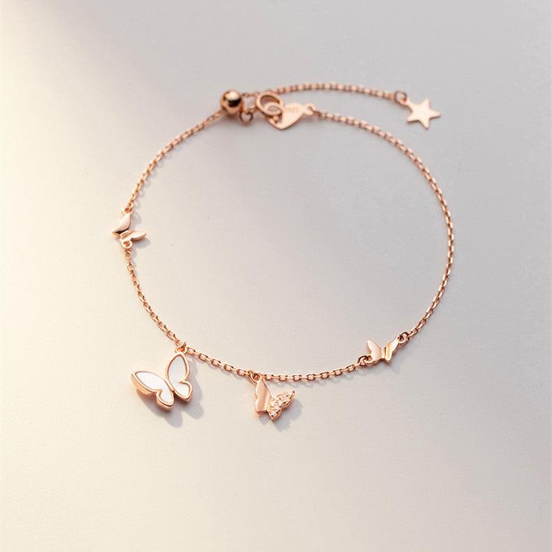 Mloveacc Shell Butterfly Charm Bracelet: Handcrafted Rose Gold 925 Sterling Silver Gift for Women - Your-Look