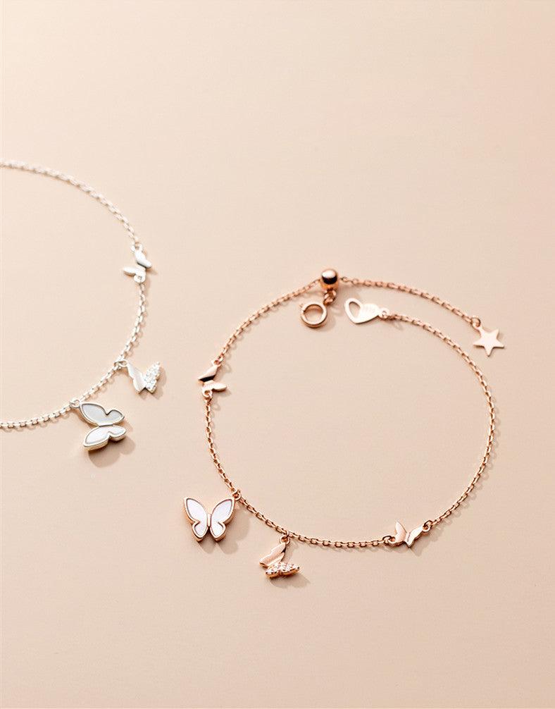 Mloveacc Shell Butterfly Charm Bracelet: Handcrafted Rose Gold 925 Sterling Silver Gift for Women - Your-Look
