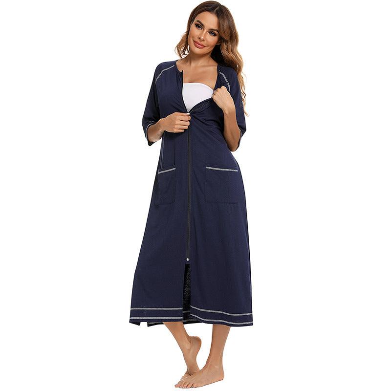 "Moments of Bliss" Comfortable Home Wear for Pregnant and Breastfeeding Women - Loose Pajamas with 3/4 Sleeves and Plus Size Robe