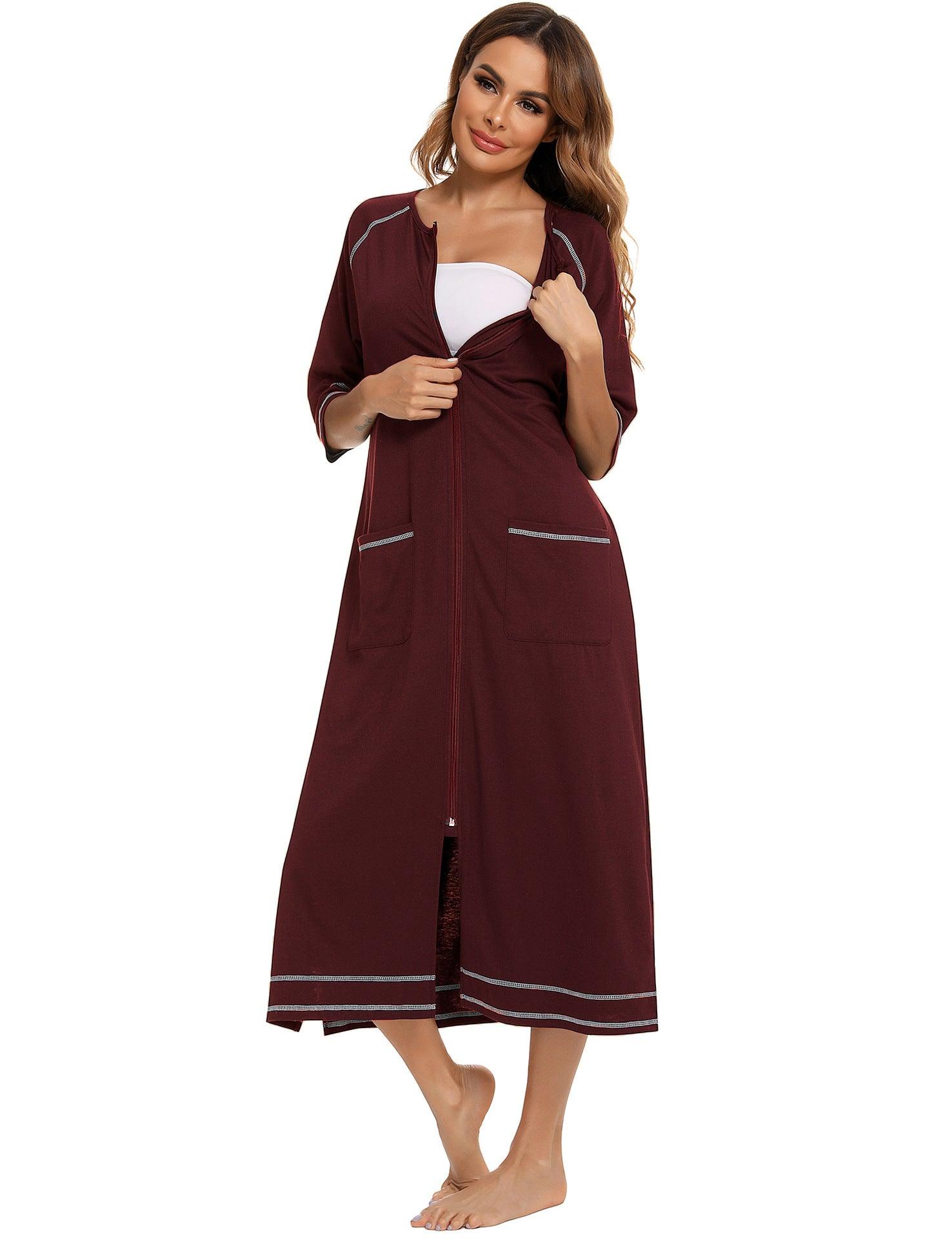 "Moments of Bliss" Comfortable Home Wear for Pregnant and Breastfeeding Women - Loose Pajamas with 3/4 Sleeves and Plus Size Robe