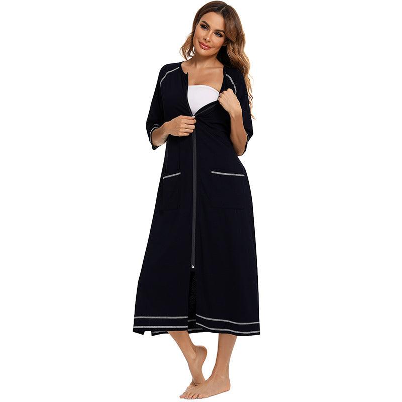 "Moments of Bliss" Comfortable Home Wear for Pregnant and Breastfeeding Women - Loose Pajamas with 3/4 Sleeves and Plus Size Robe