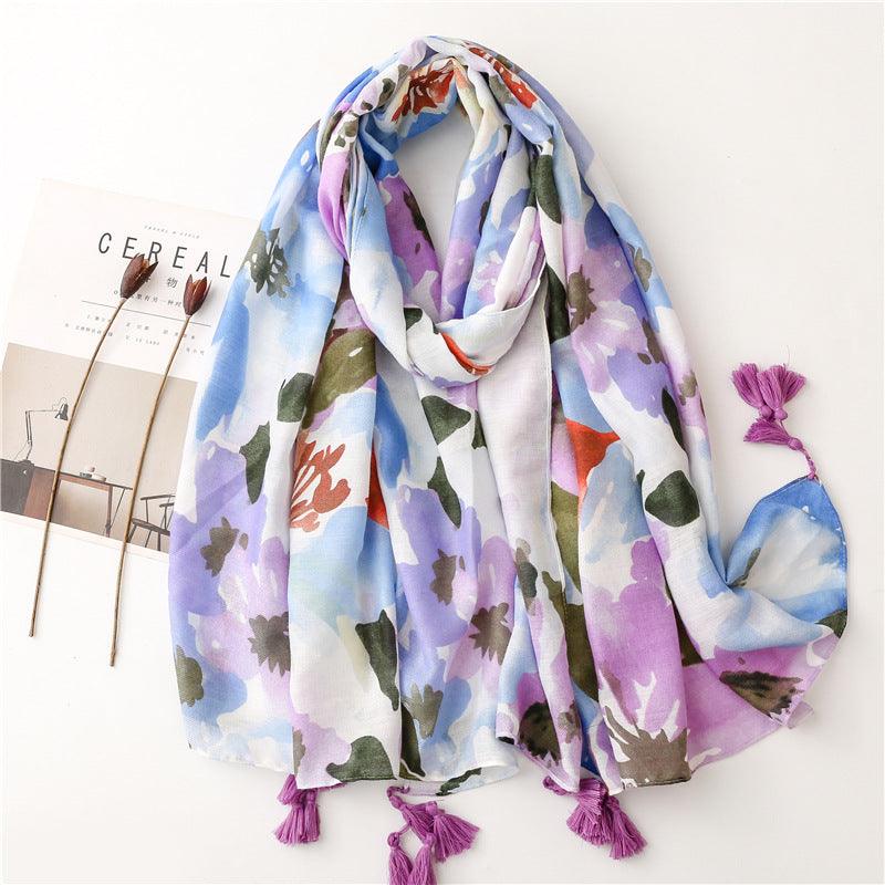 New Blooming Color Cotton And Linen Feel Scarf Soft Shawl - Your-Look