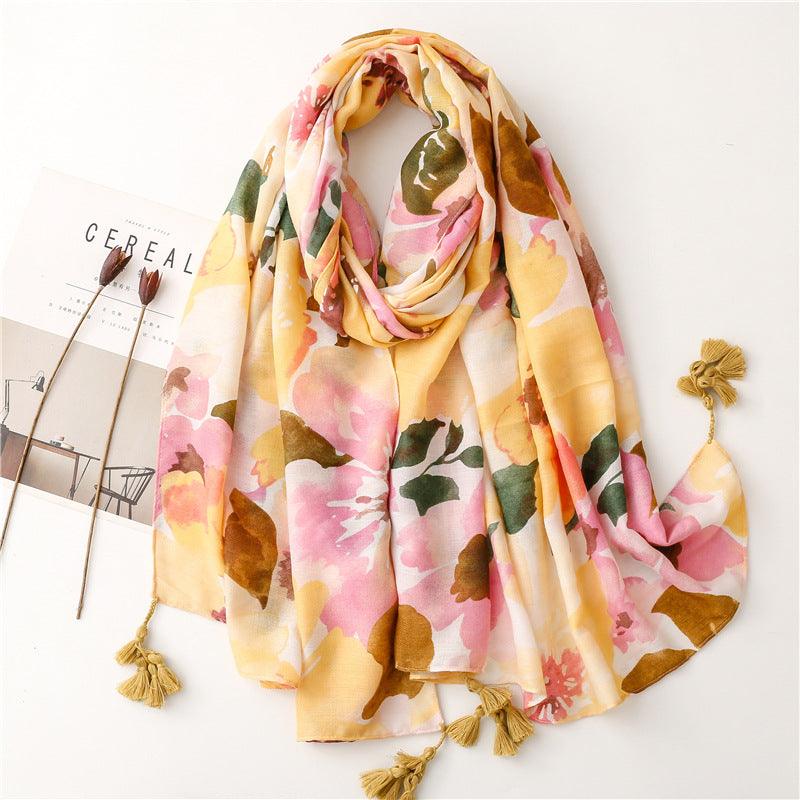 New Blooming Color Cotton And Linen Feel Scarf Soft Shawl - Your-Look