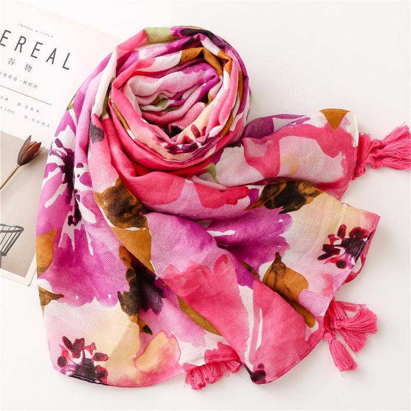 New Blooming Color Cotton And Linen Feel Scarf Soft Shawl - Your-Look