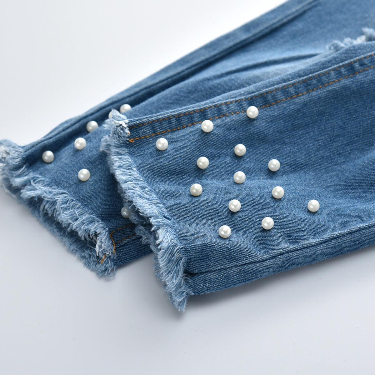 Girls Lace Pearl Jeans Set - - Your-Look