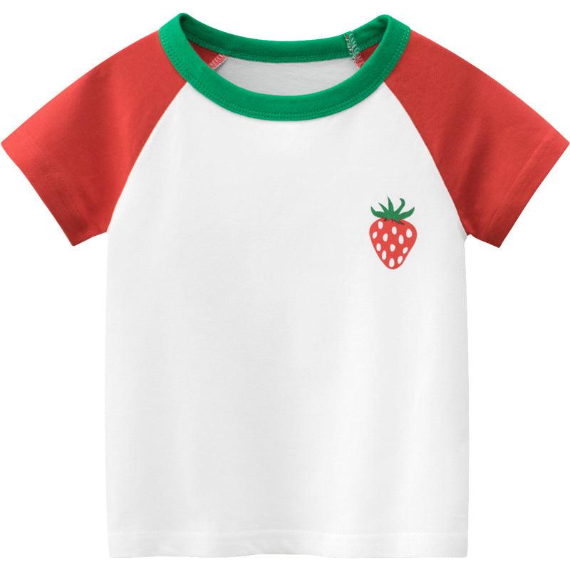 Fashion Stitching Print Cartoon Girls Short Sleeve T-shirt - - Your-Look