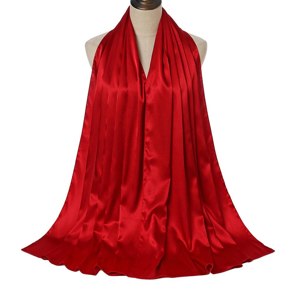 Pure Color Pearl Satin Fashion Monochrome Scarf