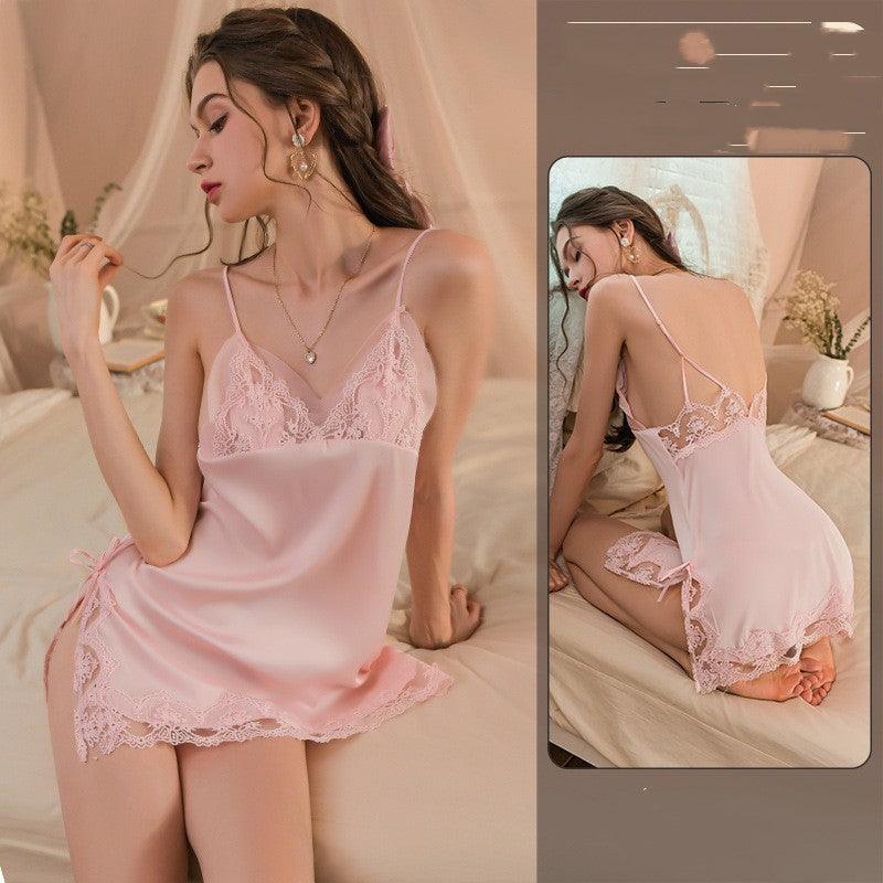 Pure Desire Elegance" Lace Suspenders Pajamas - Indulge in Stylish Comfort - Your-Look