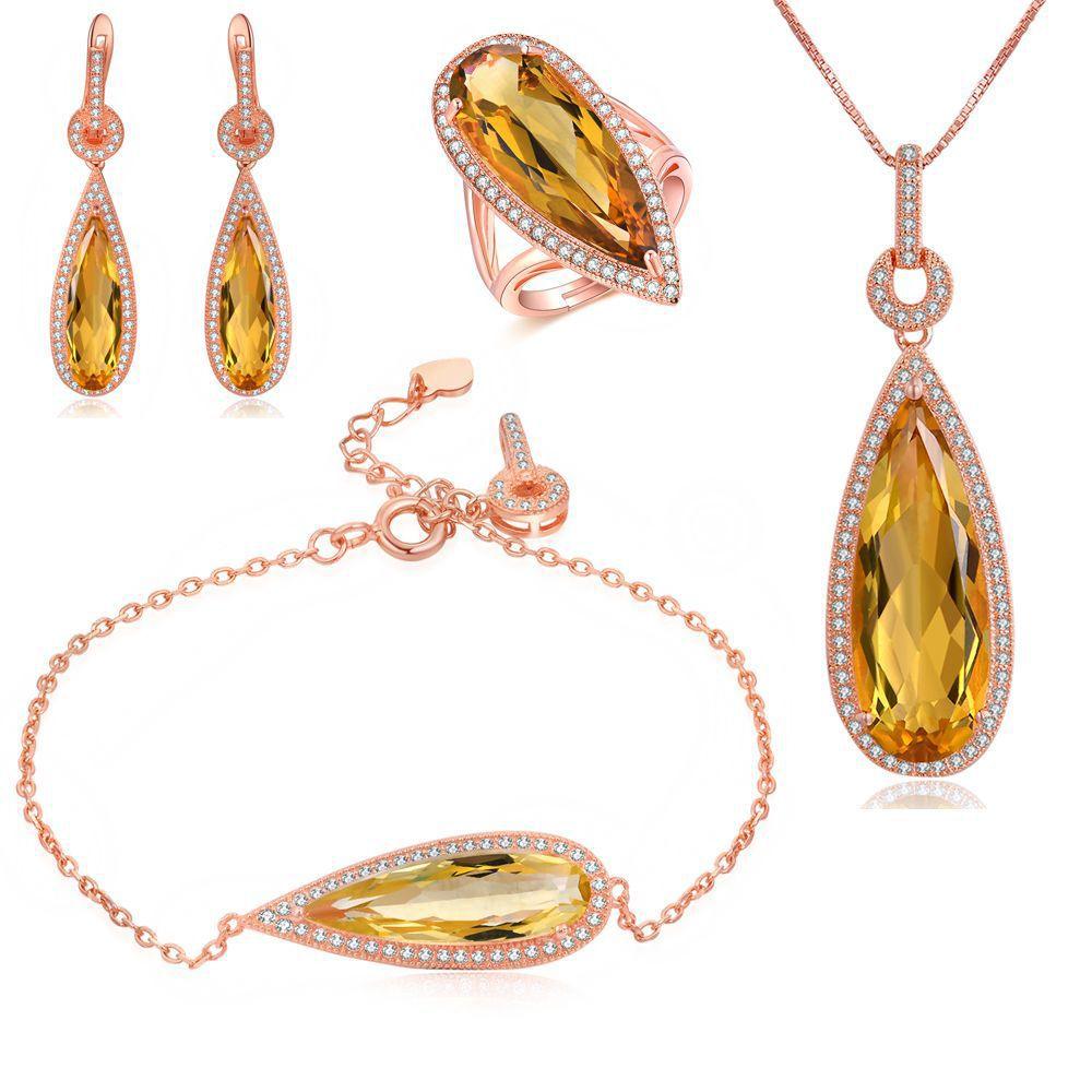 Radiant 925 Sterling Silver Pear-Shaped Citrine Jewelry Set - Your-Look