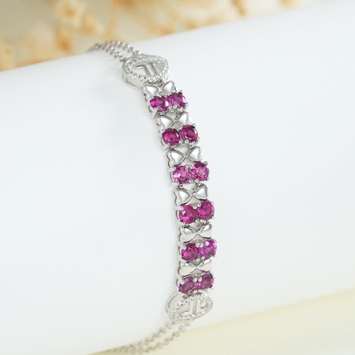 Radiant Purple Garnet Bracelet: S925 Sterling Silver Light Luxury Jewelry for Women