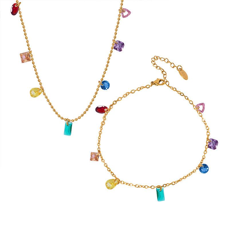 Radiant Rainbow: 18 K Gold Plated Zircon Jewelry Set - Your-Look