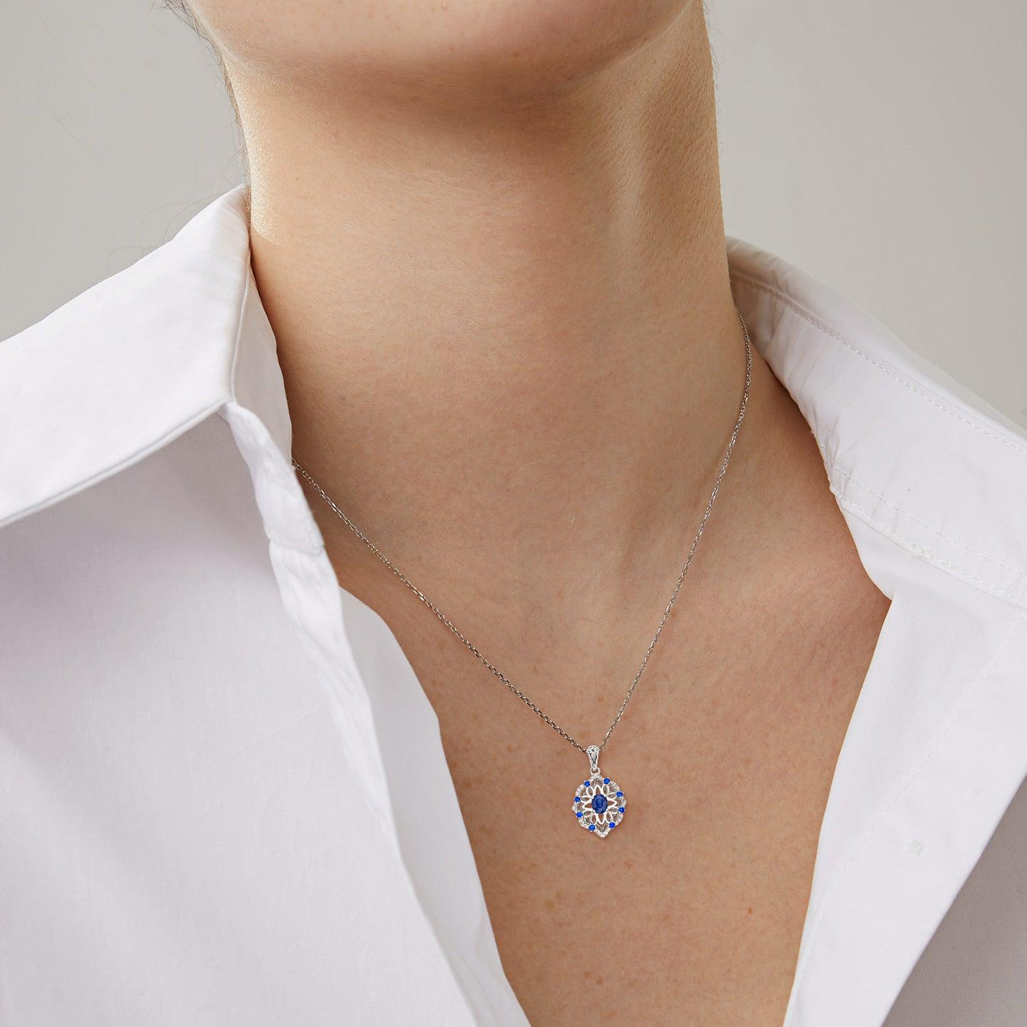 Retro Elegance: Natural Sapphire Pendant in S925 Silver