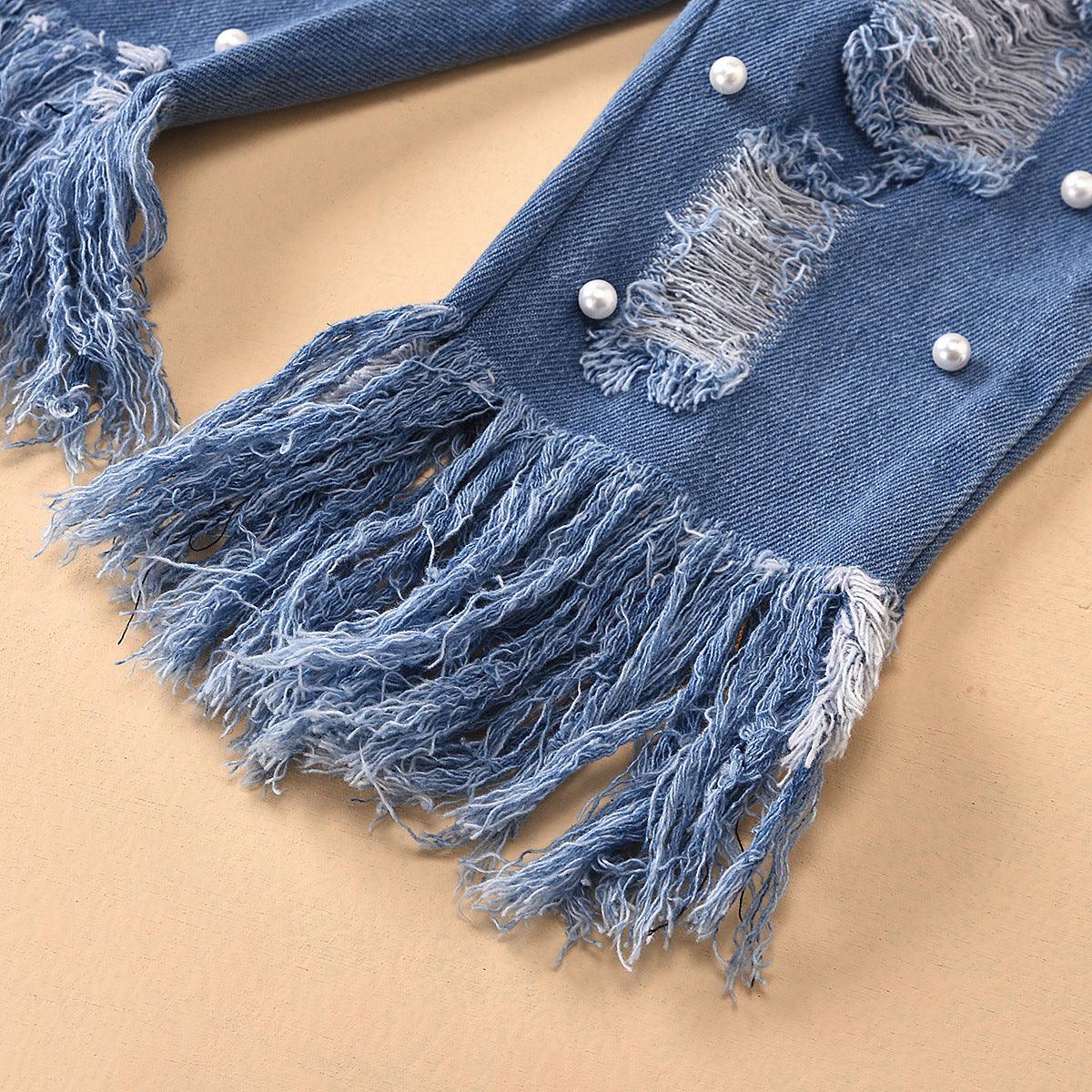 Ripped Hole Embellished Raw Edge Jeans kids Jacket - - Your-Look