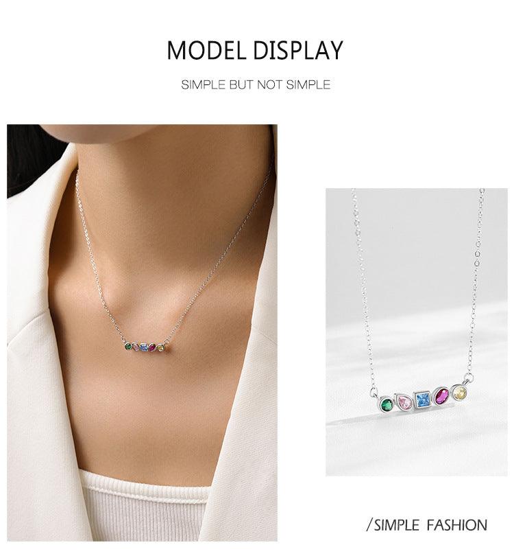 Shine Bright with S925 Silver Rainbow Zircon Geometric Square Necklace - Your-Look