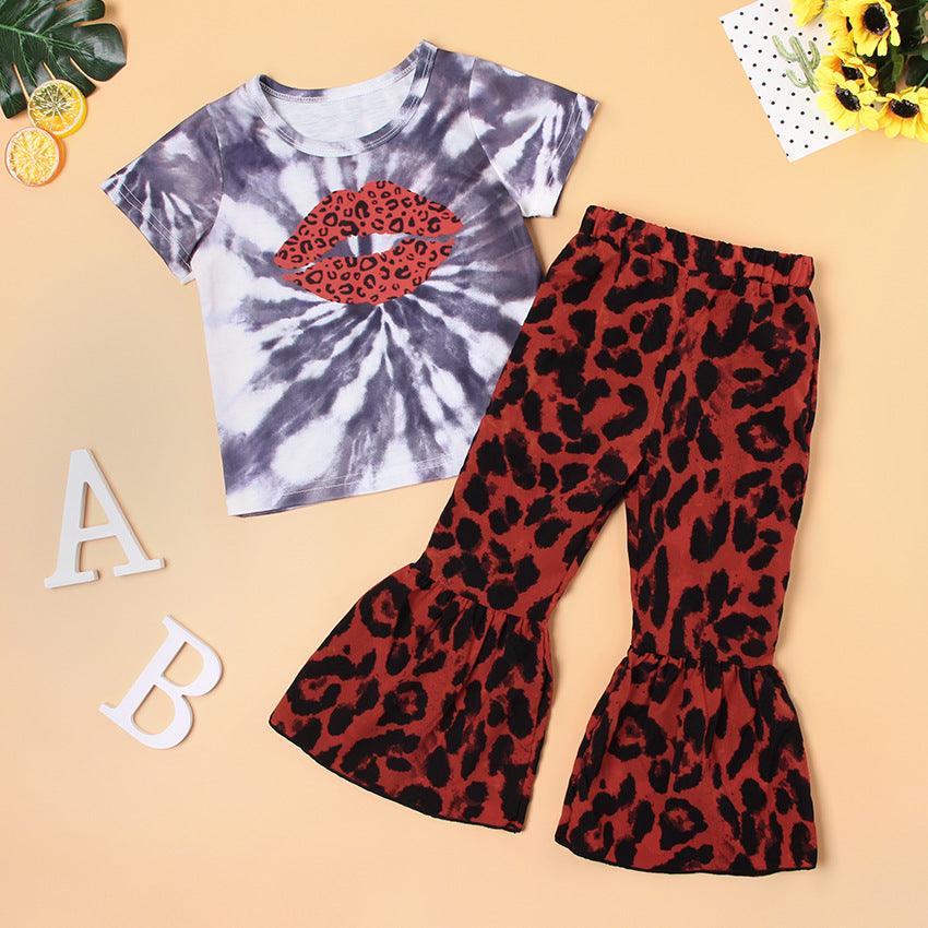 Shortsleeved Big Leopard Print Kids Suit - - Your-Look