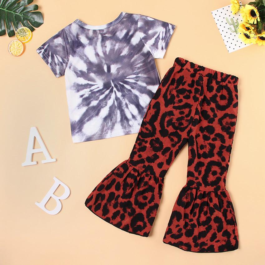 Shortsleeved Big Leopard Print Kids Suit - - Your-Look