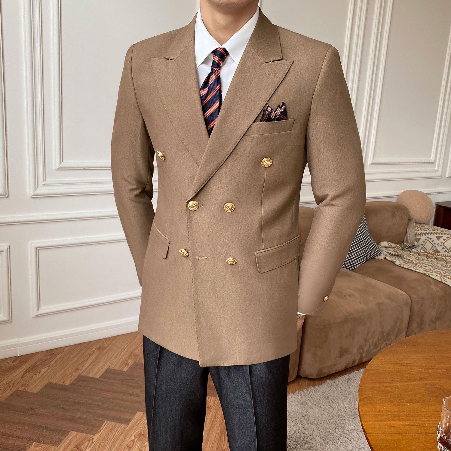 Sleek Double-Breasted Suit Jacket for Men: Casual Slim Fit with Timeless Sophistication - Your-Look