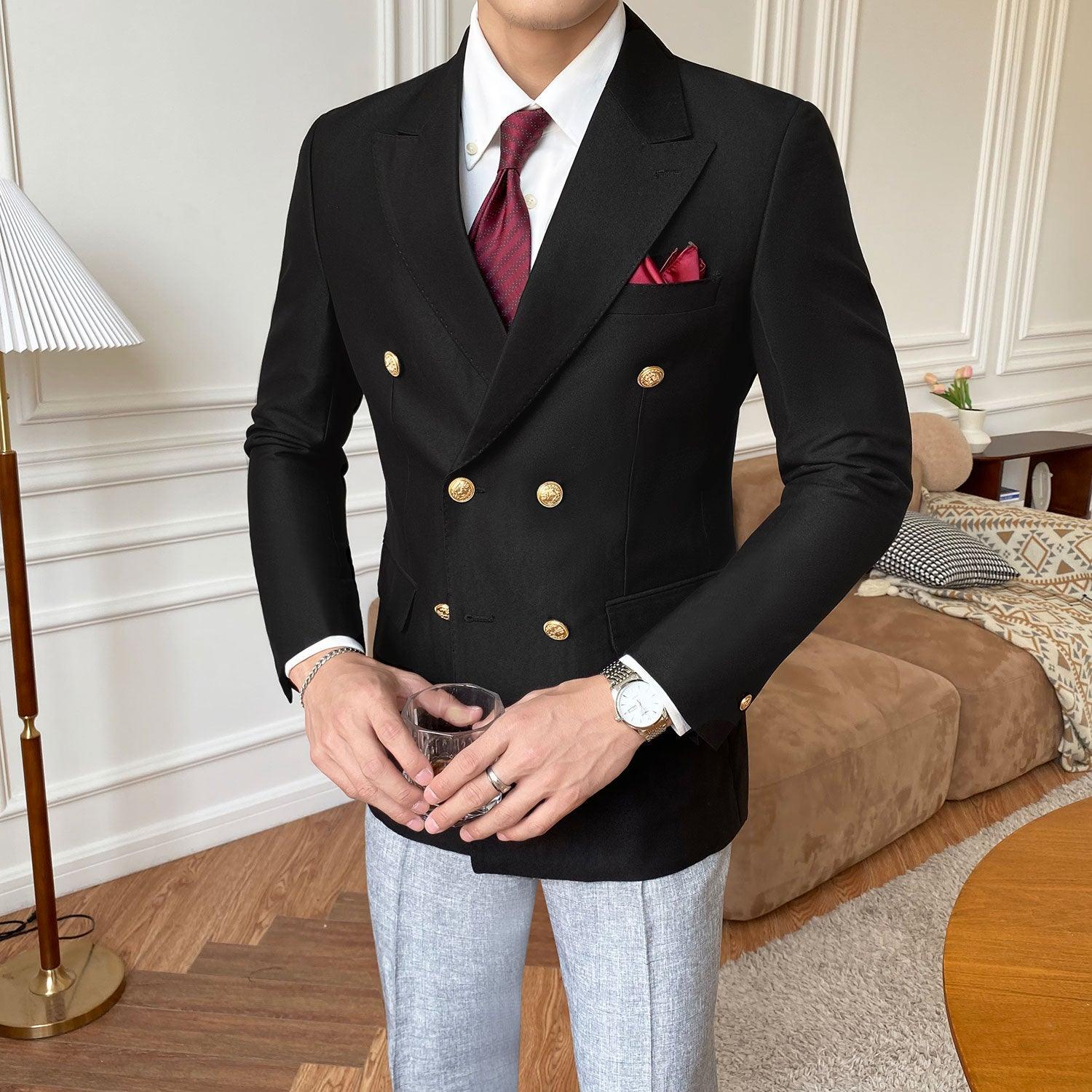 Sleek Double-Breasted Suit Jacket for Men: Casual Slim Fit with Timeless Sophistication - Your-Look