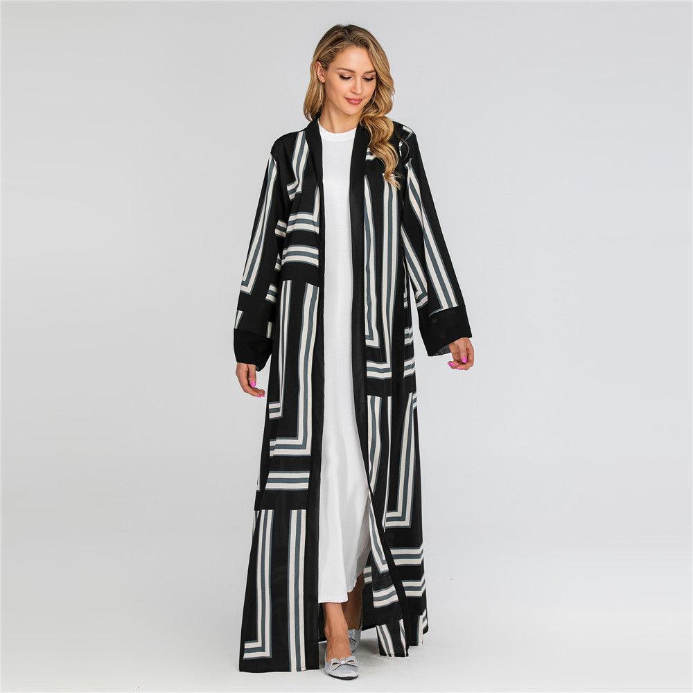 "Striped Serenity" Loose Lace-Up Cardigan Robe for Women - Effortless Style, Maximum Comfort - Your-Look
