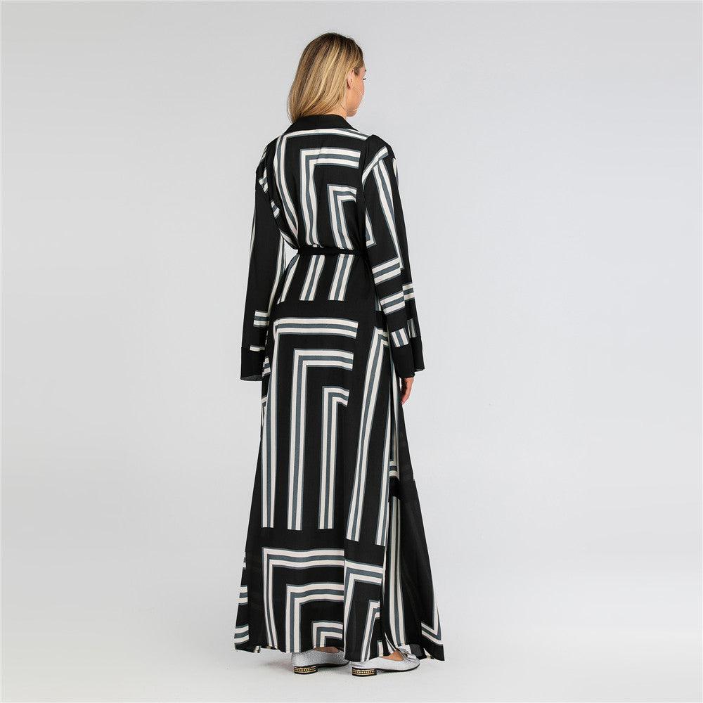 "Striped Serenity" Loose Lace-Up Cardigan Robe for Women - Effortless Style, Maximum Comfort - Your-Look