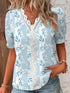Summer V-neck Lace Stitching Printing Shirt For Women - Fashion - Your-Look