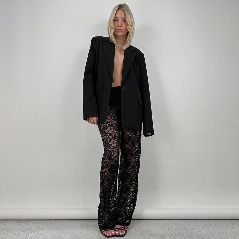 Summer Lace See-through High Waist Stitching Long Straight-leg Pants - Your-Look